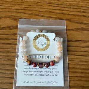 Beaded Bracelet with Red and Cream Accents